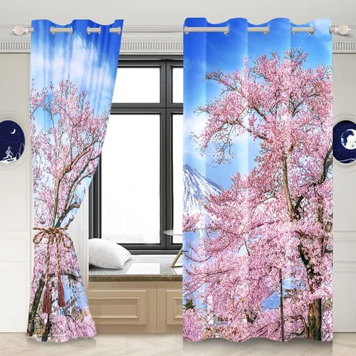 Miniatura 43 de Cortinas japonesas con pintura de tinta, monte Fuji, sol rojo, puesta de sol, hojas de bambú, cortinas de ventana para dormitorio, sala de estar