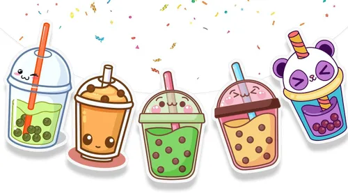 Cartel de cumpleaños de Boba – 5 piezas de guirnaldas de fiesta de té de burbujas para cumpleaños de niños, baby shower, verano y suministros