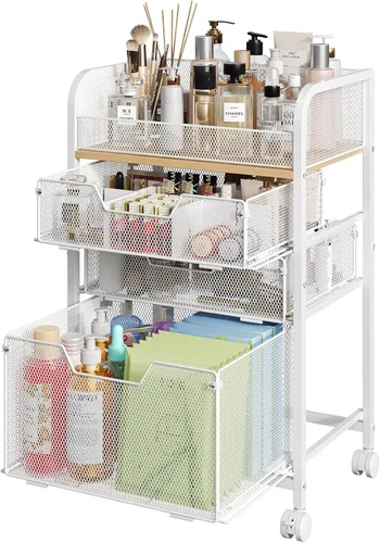Miniatura 12 de Hongtamoya Organizador de Carro de Maquillaje con 4 Cajones, Organizador de Almacenamiento de Tocador, Organizadores Grandes de Piso para Cuidado