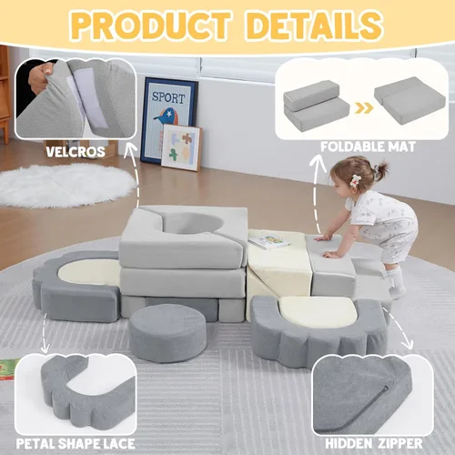 Miniatura 3 de 13 Piezas Bloques de Escalada de Espuma para Niños Pequeños de 1-3 Años Juego Suave de Escalada Floral para Niños para Interiores, Juguetes