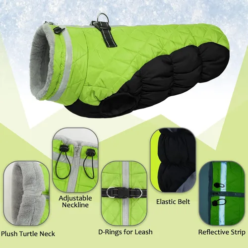 Miniatura 3 de Lelepet Abrigo cálido para perro, abrigo de invierno para perro, chaqueta impermeable para perros con arnés integrado reflectante para mascotas, Lima