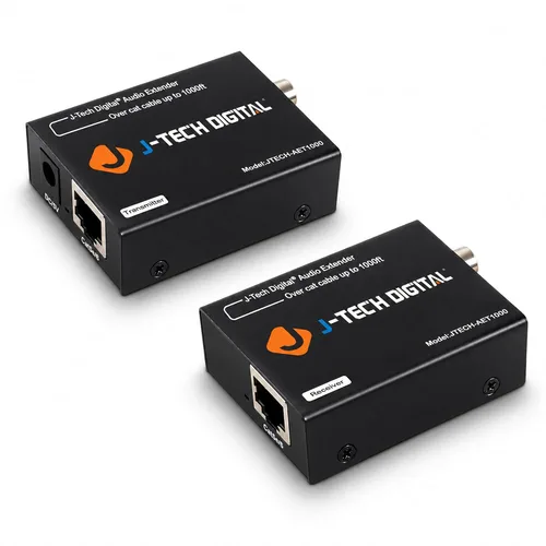 J-Tech Digital Convertidor extensor de audio digital para audio óptico/coaxial a través de un solo cable Cat5e/6 (PoC) hasta 990' (984.3 ft) para