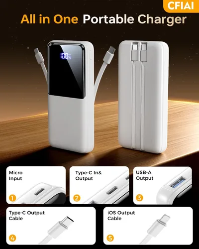 Miniatura 7 de Banco de Energía Cargador Portátil - Paquete de Batería de 15,000mAh Cargador de Teléfono Portátil con Cable Integrado 22.5W Carga Rápida Powerbank