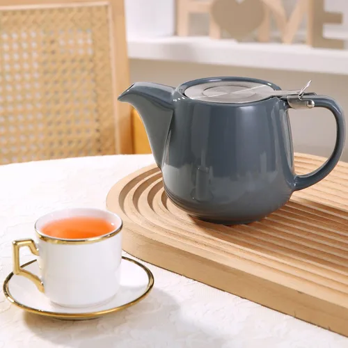 Miniatura 5 de Tetera de cerámica con infusor de acero inoxidable, resistente al calor, perfecta para hacer té, tetera gris 500ml/17oz