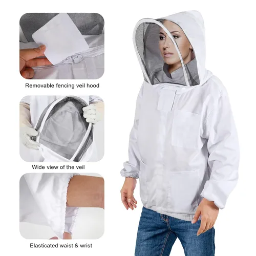 Miniatura 2 de Chaqueta de apicultura para hombres y mujeres, chaqueta de abeja de polialgodón con capucha de velo, chaqueta de apicultor, suite de apicultor