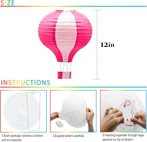 Miniatura 2 de Juego de linternas de papel colgantes con globos aerostáticos, decoración de fiesta, cumpleaños, boda, Navidad, fiesta, regalo, 12 pulgadas, paquete