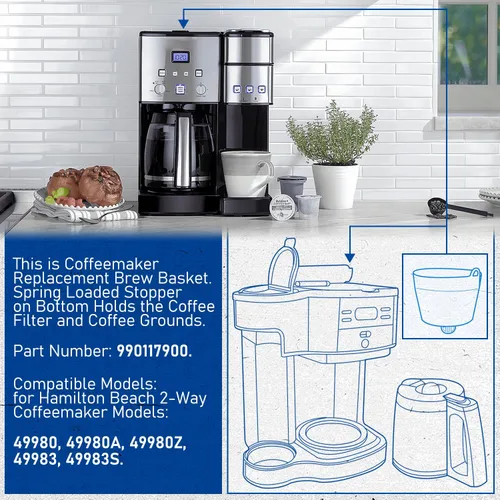 Miniatura 2 de Cesta de café de repuesto 990117900 para modelos Hamilton Beach 49980 49980A 49980Z 49983 49983S