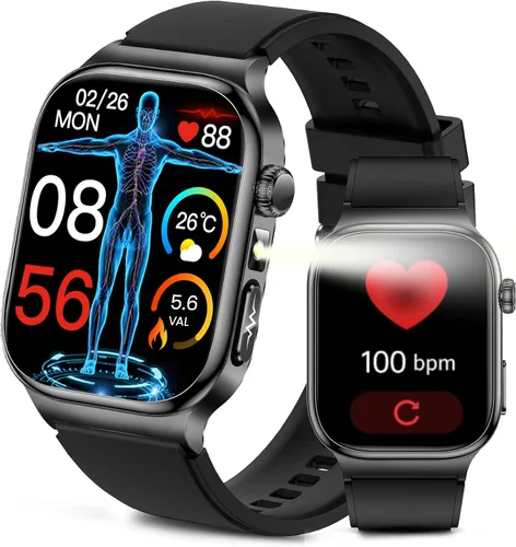 Reloj inteligente de salud para mujeres y hombres, reloj AMOLED de 2.04 pulgadas con frecuencia cardíaca 24/7, seguimiento del sueño, oxígeno en