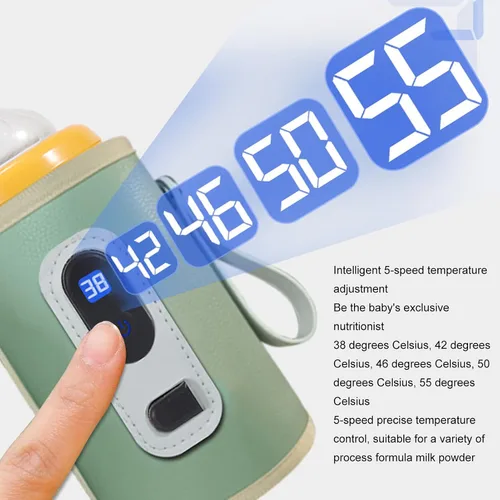 Miniatura 2 de Calentador de biberones USB, portátil, 5 velocidades, ajustable, para leche materna (verde)