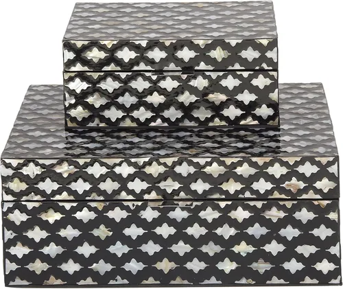 Miniatura 17 de Deco 79 Caja decorativa geométrica hecha a mano con concha de madreperla, mosaico de puntos, caja de almacenamiento para recuerdos, con acentos Crema