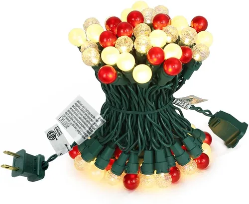 Miniatura 9 de GlowVibe - Luces de Navidad rojas, blancas y verdes para interiores de 19 pies con 70 luces LED, bombillas de cristal perlado G15 para árbol de Rojo