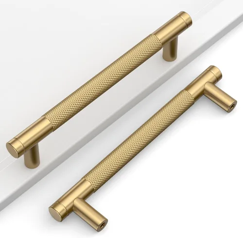 Miniatura 13 de Paquete de 10 tiradores de gabinete de cocina color oro cepillado de 5 pulgadas (128mm), manijas estriadas para cajones, accesorios para armarios