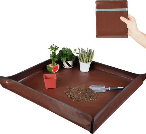 Miniatura 13 de Tapete grande de 39.5" x 31.5" para trasplante de plantas de interior, control de desorden en mesa, bandeja portátil para macetas de jardinero