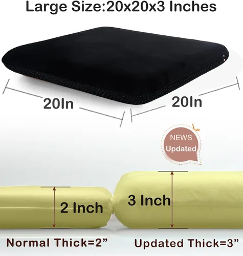 Miniatura 2 de Sigmat Cojín reclinable para personas mayores con espuma viscoelástica de 20 x 20 x 3 pulgadas, cojín de asiento cuadrado grande para silla Negro