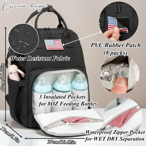 Miniatura 2 de Mochila para pañales para papá y mamá con puerto de carga USB, correas para cochecito y bolsillo aislado, mochila de viaje militar del ejército