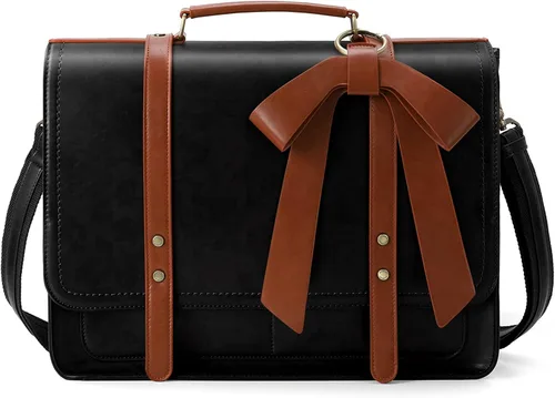 Miniatura 10 de ECOSUSI Portafolios para mujer, bolso para laptop de cuero sintético, maletín de la universidad, apto para laptop de 15.6", Negro, 15,6 pulg.