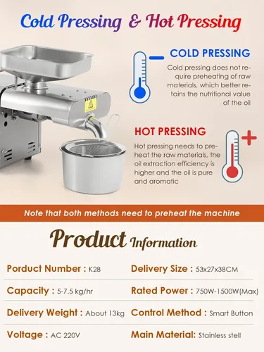 Miniatura 5 de CGOLDENWALL Máquina de prensa de aceite mejorada, prensa de aceite, extractor de aceite frío caliente, panel de control inteligente, pantalla táctil