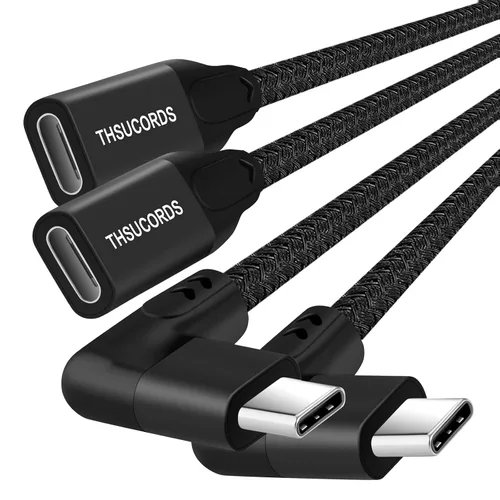 Miniatura 7 de Thsucords Cable de extensión USB C de 100 W, 0.3 pies, 10 Gbps 90 grados en ángulo recto USB C 3.2 macho a hembra, extensor de video 4K, cable
