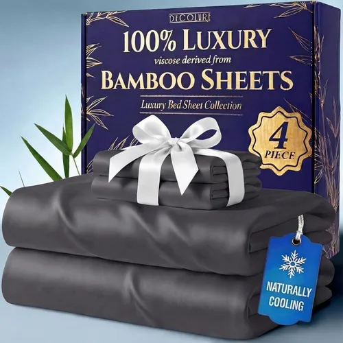 DECOLURE 100% Viscosa derivada de bambú, juego de sábanas tamaño King de 4 piezas, lujosas sábanas naturalmente frescas, juego de cama ultra suave,