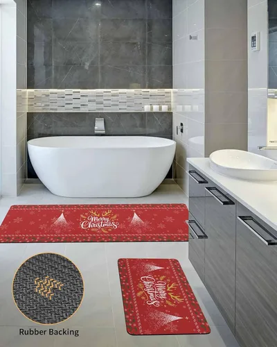 Miniatura 5 de Tapete de baño rojo de Navidad para bañera, antideslizante, secado rápido y absorbente, tierra de diatomeas, fregadero de cocina, lavable, tapete