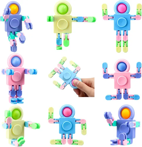 Miniatura 7 de Hanaive 8 piezas robot Fidget Spinners transformable con cadena de giroscopio para dedos, deformable, para aliviar el estrés, juguetes sensoriales