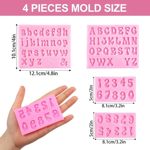 Miniatura 2 de 4 moldes de silicona para letras para chocolate, mini moldes de 26 letras y números 0-9, moldes comestibles para fondant del alfabeto sin BPA