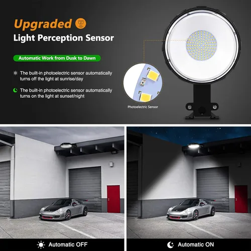 Miniatura 6 de Viugreum Paquete de 2 luces LED de granero de 100 W, 12000 lm, iluminación exterior del anochecer al amanecer, luz de jardín IP65 impermeable 5000 K
