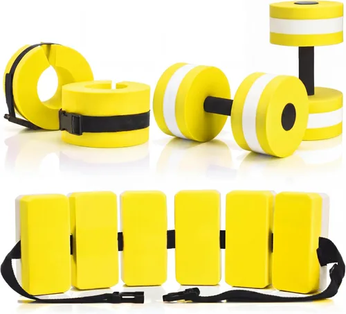 Miniatura 10 de Juego de 5 ejercicios acuáticos para piscina, incluye 2 mancuernas ligeras de agua, 2 pesas de natación de tobillo y cinturón de natación