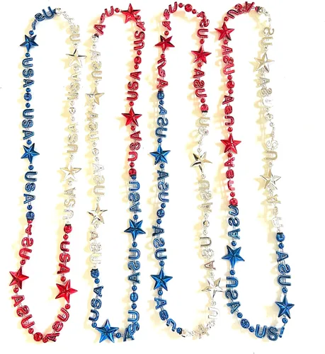 Collares de cuentas del Día de la Independencia del 4 de julio, accesorios rojos, blancos y azules, joyería patriótica para fiestas (12 unidades)