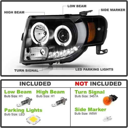 Miniatura 2 de ACANII - Para Ford Escape 2008-2012 LED Halo Black Housing Proyector Faros Faros Delanteros, Lado del Conductor y del Pasajero