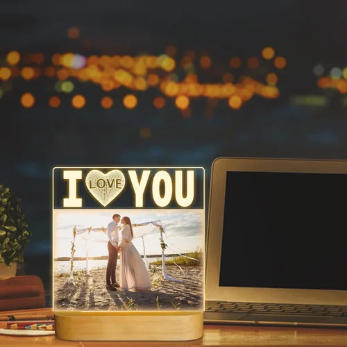 Miniatura 8 de Attivolife Marco de fotos con texto en inglés "I Love You" para mujer, marco de fotos iluminado con luz nocturna LED, regalos para parejas, esposos