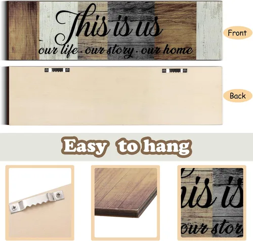 Miniatura 4 de Jetec Letrero de madera familiar de 3 piezas con texto en inglés "This Is Us", decoración rústica de madera para el hogar, decoración de pared Marrón
