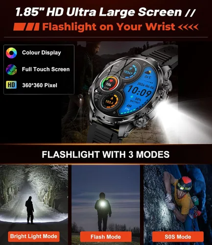 Miniatura 4 de LIGE Relojes inteligentes para hombre (respuesta/hacer llamadas) con linterna LED / batería de 800 mAh, reloj inteligente deportivo con pantalla HD