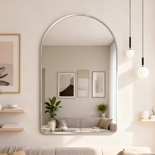 Miniatura 10 de Espejo de Baño Pequeño con Marco de Metal Negro en Arco para Sobre el Fregadero, Espejo Templado Arqueado de 10 x 13 Pulgadas, Espejo de Tocador