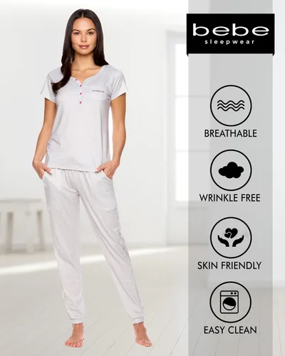 Miniatura 4 de bebe Conjunto de pijama para mujer, camisa de manga corta con pantalones de encaje para mujer