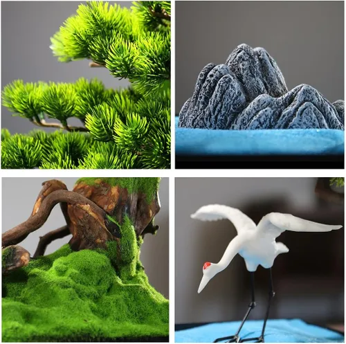 Miniatura 3 de TOMYEUS Árboles artificiales para interiores, árbol de bonsái artificial, grúa de cerámica blanca, rocalla de cerámica y arena fina azul, decoración