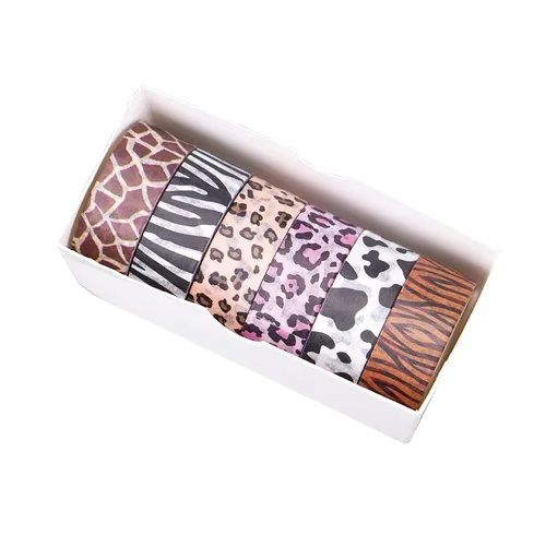 Miniatura 6 de MOZXIRZ 6 rollos de cinta washi con estampado de leopardo, vacas y guepardos, cebra, cinta adhesiva, calcomanías adhesivas para manualidades