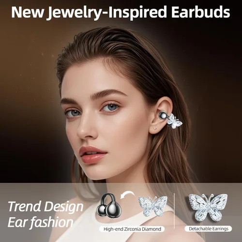 Miniatura 2 de Auriculares de Clip Inspirados en Joyería con Mariposa Extraíble, Ajuste Cómodo Auriculares Abiertos de Clip, Auriculares Inalámbricos Bluetooth