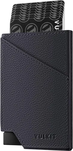 Miniatura 18 de VULKIT Cartera de tarjetas desplegable con bloqueo RFID, funda delgada de aluminio para tarjetas bancarias con bolsillo para dinero de negocios