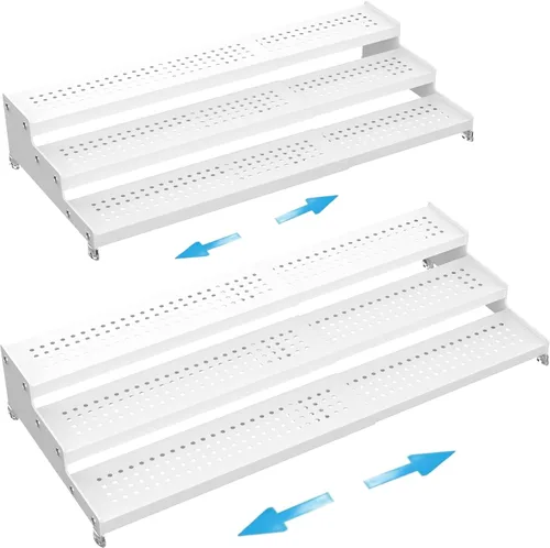Miniatura 10 de Organizador de especias expandible con estante de 3 niveles, diseño moderno resistente, antideslizante y visibilidad, ideal para armario de cocina