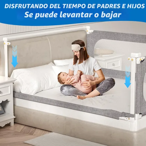 Miniatura 3 de Rieles de cama de 3 piezas tamaño Queen para niños pequeños, con barra para cabecero - Rieles de seguridad ajustables en altura para cama