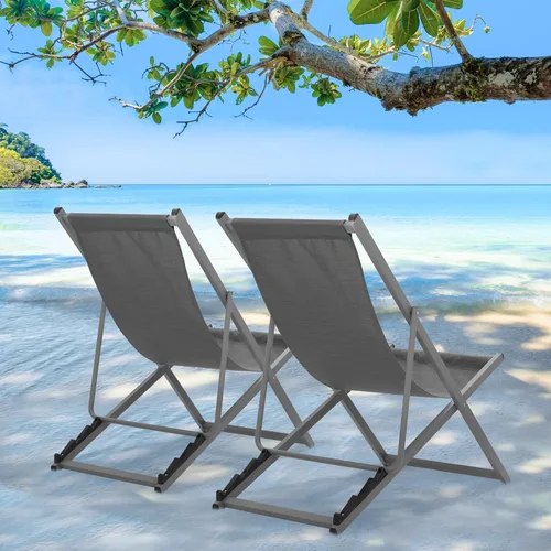 Miniatura 4 de Magshion Juego de 2 sillas plegables de playa, diseño reclinable ajustable de 4 niveles, marco de aluminio ligero, silla portátil al aire libre