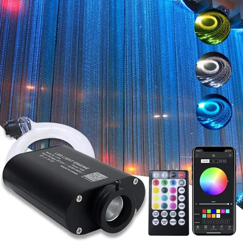 AMKI Kit de luces de cortina de fibra óptica RGBW de 16 W, 300 hebras de punto de destello con control inteligente de aplicación de sonido, cable de