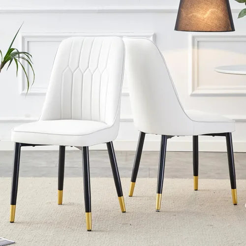 Miniatura 35 de Juego de 2 sillas de comedor modernas, sillas de comedor de piel sintética con cojín grueso y patas de metal, sillas de cocina negras para comedor