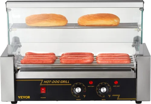 Miniatura 10 de VEVOR Parrilla giratoria para perritos calientes con 5 rodillos y capacidad para 12 perritos calientes, máquina de cocción de salchichas de 750W