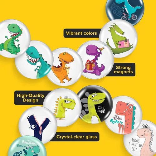 Miniatura 3 de Imanes de cristal súper lindos – Juego de multipack decorativo con agarre fuerte – Ideal para nevera, taquillas, fotos y notas Lindo dinosaurio