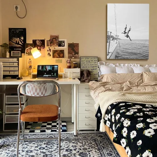 Miniatura 2 de Póster vintage de los años 80, póster en blanco y negro, arte para la pared de las mujeres saltando al agua, arte de playa, arte de verano, barco