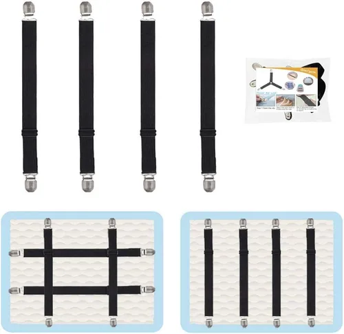 Miniatura 2 de 4 piezas de clips de correas ajustables para sábanas de cama, sujetadores elásticos para sábanas de colchón y tirantes, agarradores para sujetar