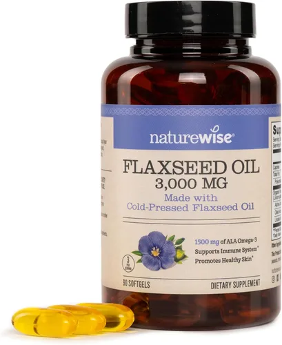NatureWise Aceite de linaza 3000 mg, Omega 3 sin pescado con 1500 mg de ALA – Suplemento Omega 3 6 9 a base de plantas – Orgánico, prensado en frío,