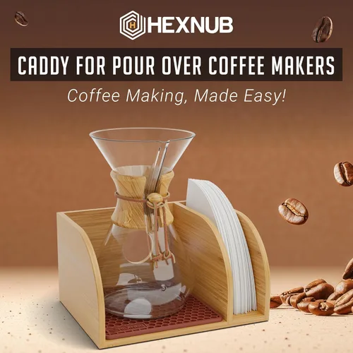 Miniatura 2 de HEXNUB Organizador de bambú para cafetera, se adapta a Chemex, Bodum, Cosori, alfombrilla a prueba de calor, soporte de filtro Alfombrilla